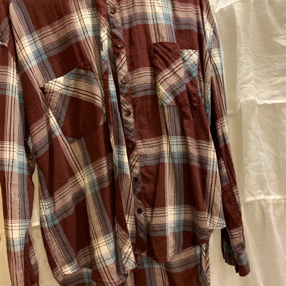 High low plaid button down